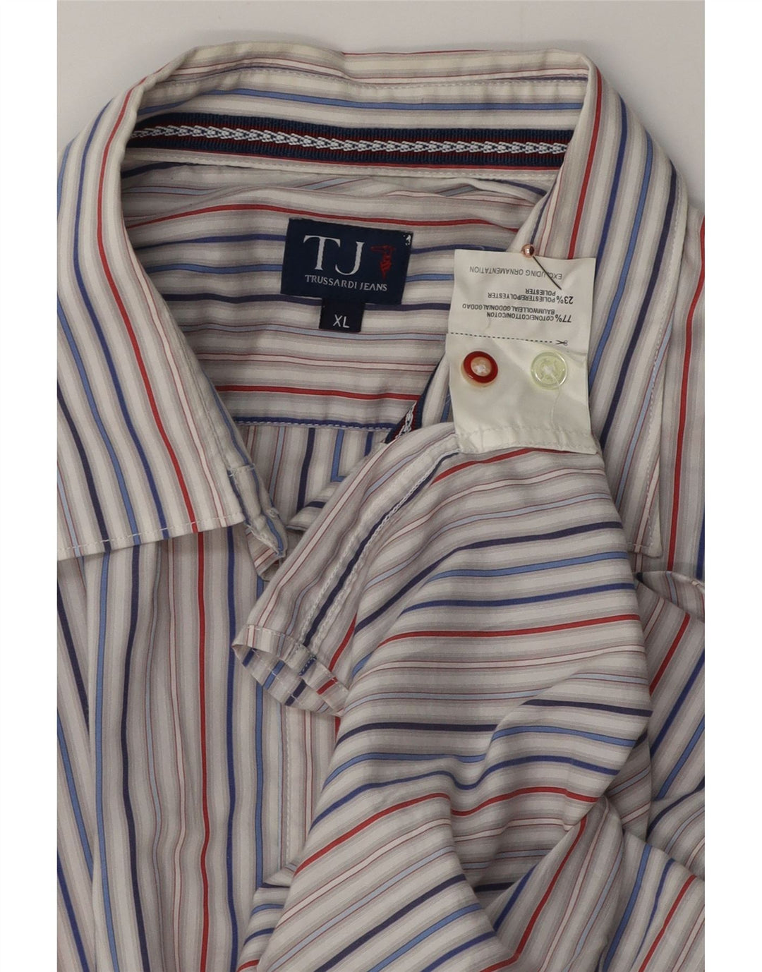 TRUSSARDI JEANS Camisa masculina XL algodão listrado azul