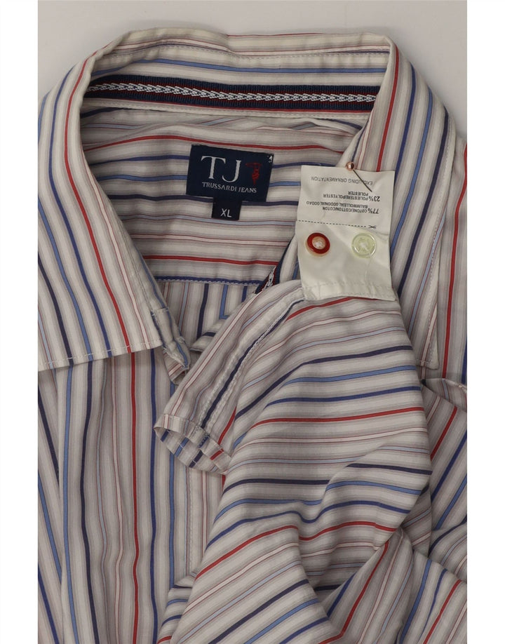 TRUSSARDI JEANS Camisa masculina XL algodão listrado azul