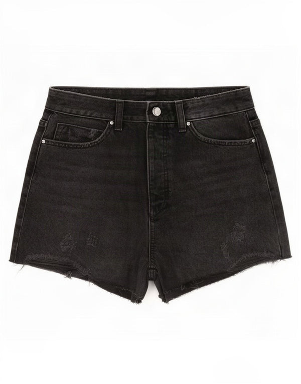 Zara Shorts jeans feminino desgastado UE 38 pequeno W28 algodão cinza