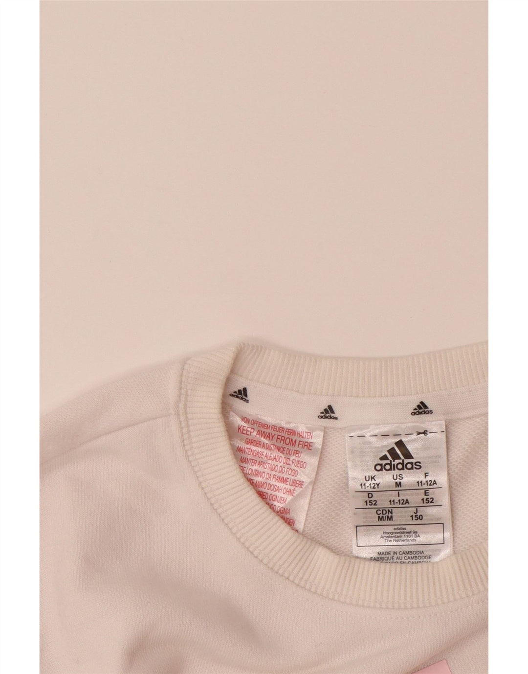 ADIDAS Meninas Graphic Sweatshirt Jumper 11-12 Anos Branco Algodão