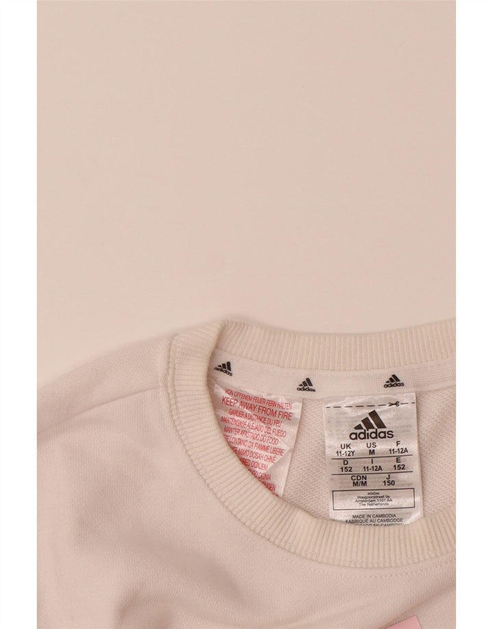 ADIDAS Meninas Graphic Sweatshirt Jumper 11-12 Anos Branco Algodão