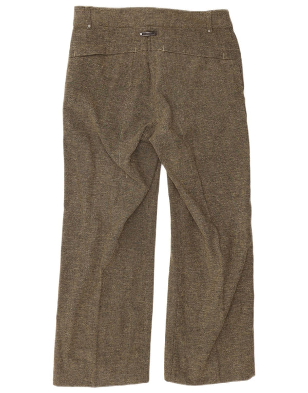 Fila Calça feminina folgada cortada UK 10 pequena W28 L25 algodão cáqui