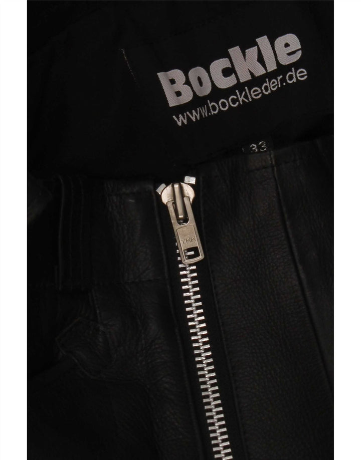 Calça feminina de couro reta Bockle W33 L34 preta