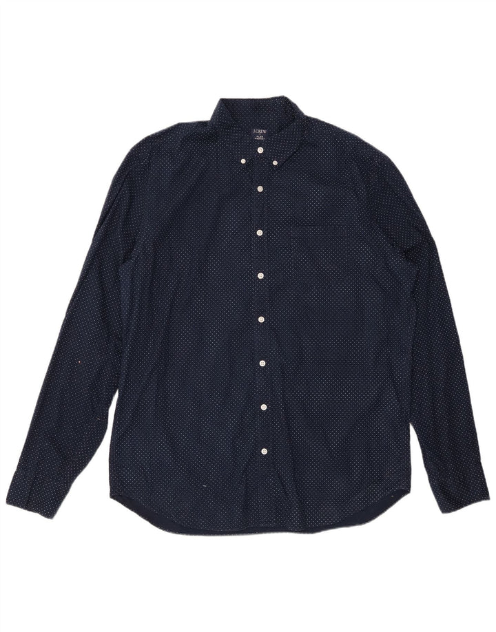 Camisa alta masculina J. CREW XL algodão manchado azul marinho