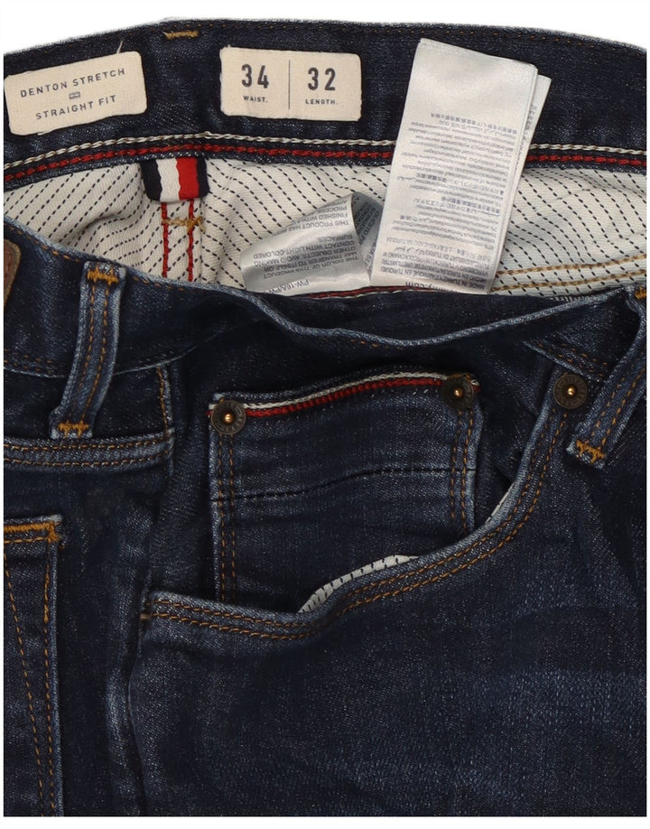 TOMMY HILFIGER Masculino Denton Straight Jeans W34 L30 Azul Marinho Algodão