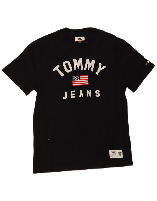Camiseta masculina Tommy Hilfiger com estampa gráfica pequena de algodão preto