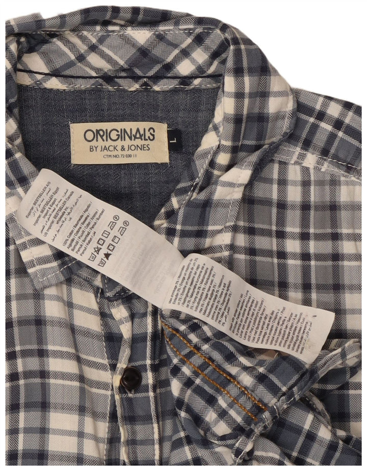 Camisa masculina Jack & Jones grande algodão xadrez azul