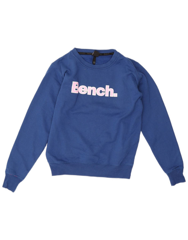 Suéter gráfico feminino Bench Jumper UK 12 algodão azul médio