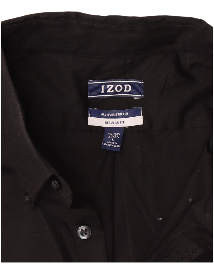 Camisa masculina Izod Stretch Regular Fit tamanho 16 16 1/2 grande algodão preto