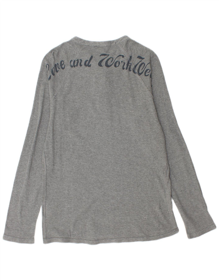 Diesel Mens Graphic Top Manga Longa Grande Algodão Cinza