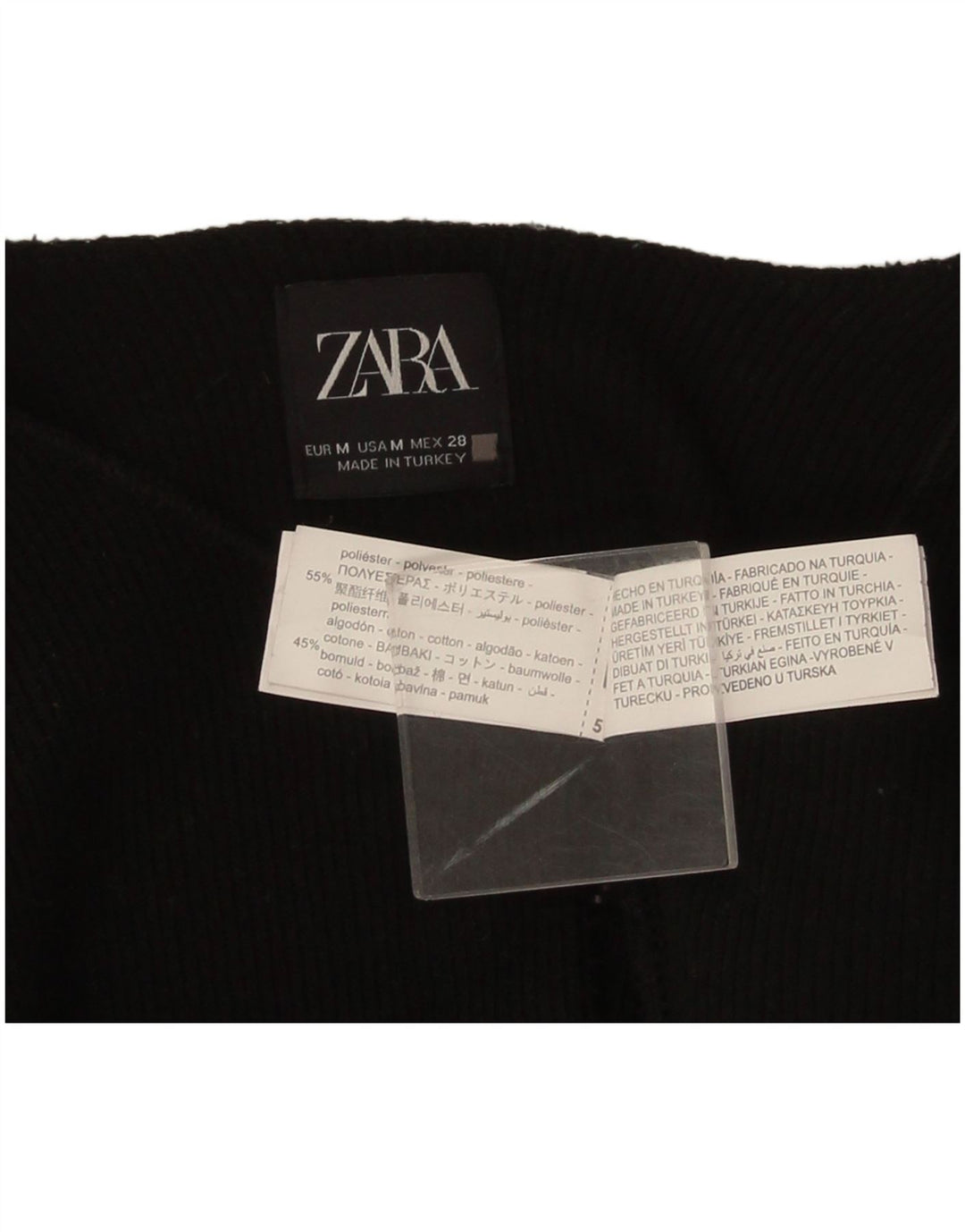 Zara Bolero Jumper feminino manga 3/4 Reino Unido 14 poliéster preto médio