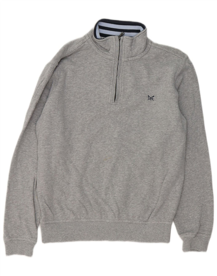 Crew Clothing Mens Zip Neck Moletom Jumper Médio Algodão Cinza