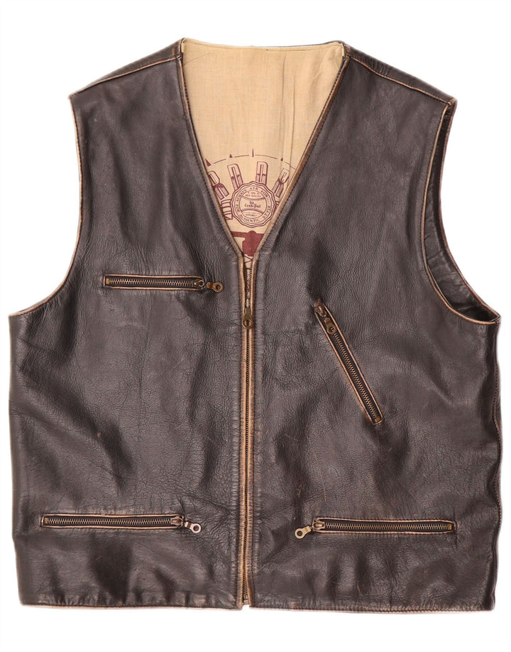 Colete masculino de couro Conbipel UK 40 grande couro marrom