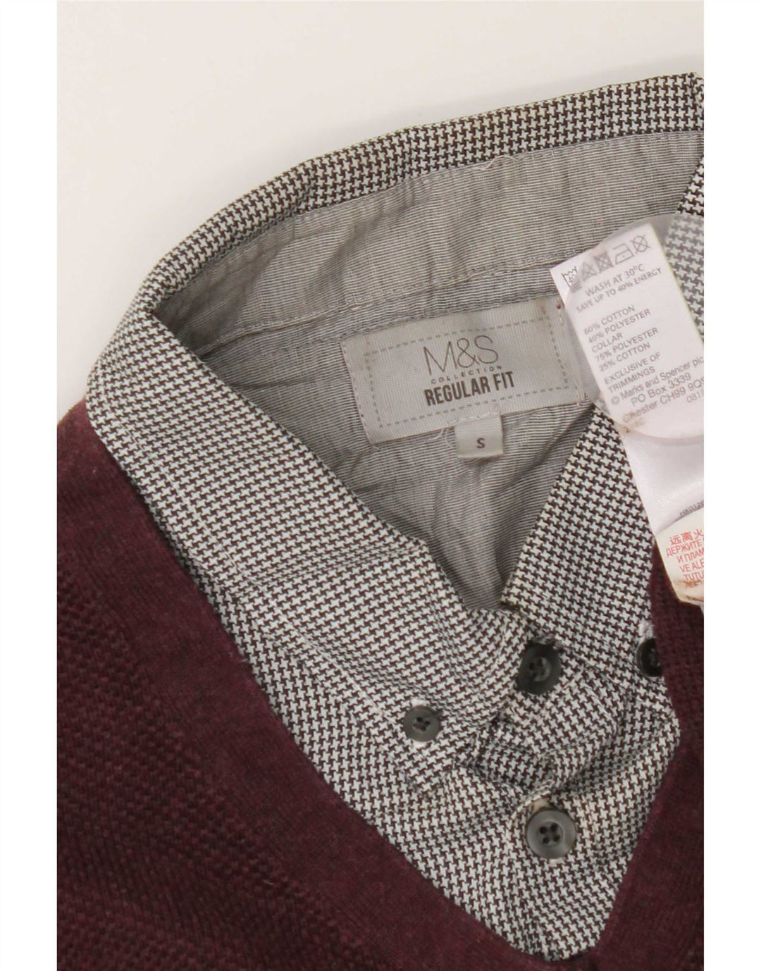 Suéter masculino Marks & Spencer de ajuste regular com gola polo pequeno Borgonha