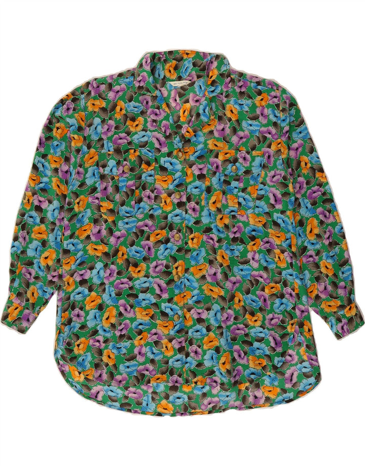Blusa feminina VINTAGE EU 36 pequena seda floral multicolorida