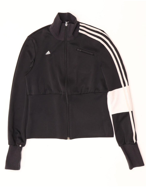 Adidas Womens Crop Tracksuit Top Jacket UK 14 Medium Black Colourblock