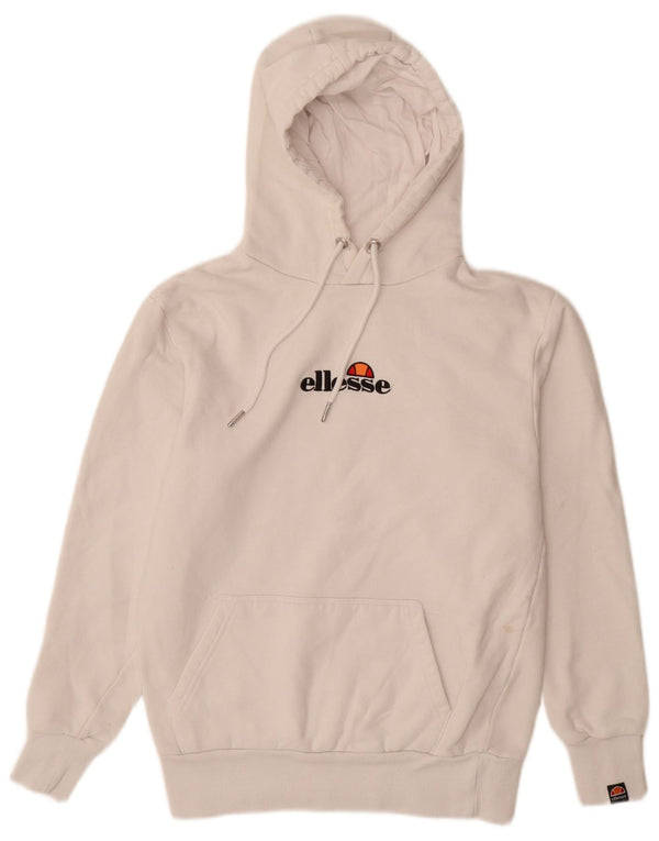 ELLESSE Suéter masculino com capuz gráfico pequeno de algodão branco