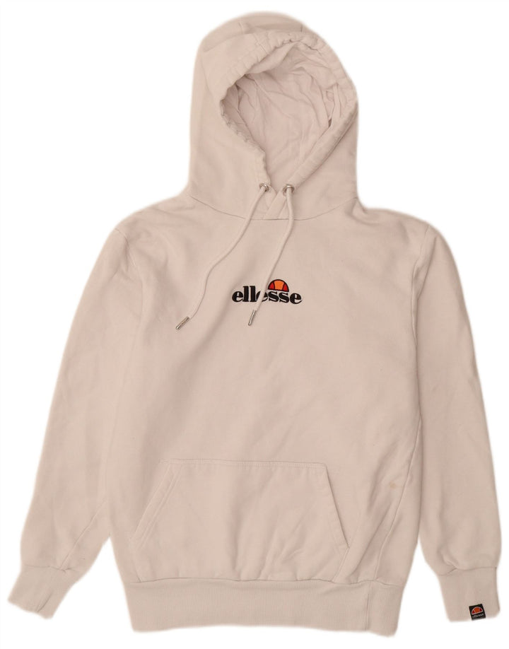 ELLESSE Suéter masculino com capuz gráfico pequeno de algodão branco