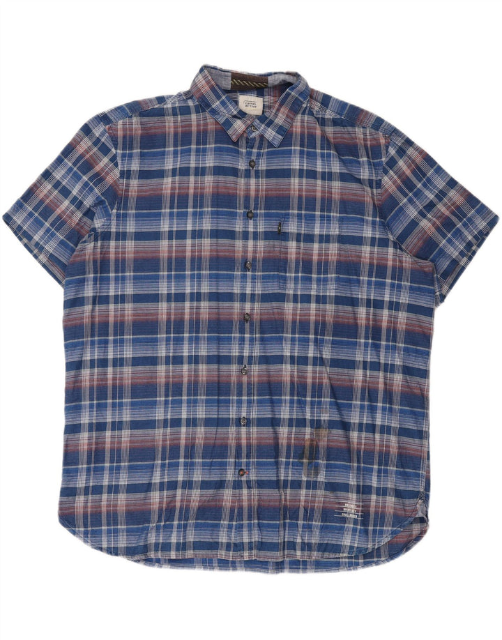 Camisa masculina de manga curta CAMEL ACTIVE regular fit 2XL azul xadrez