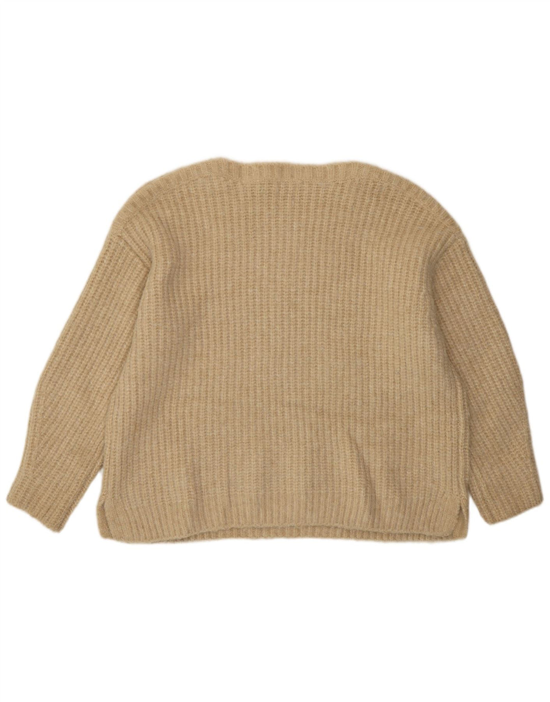 Zara Suéter feminino oversized com gola canoa Reino Unido 14 poliéster bege médio