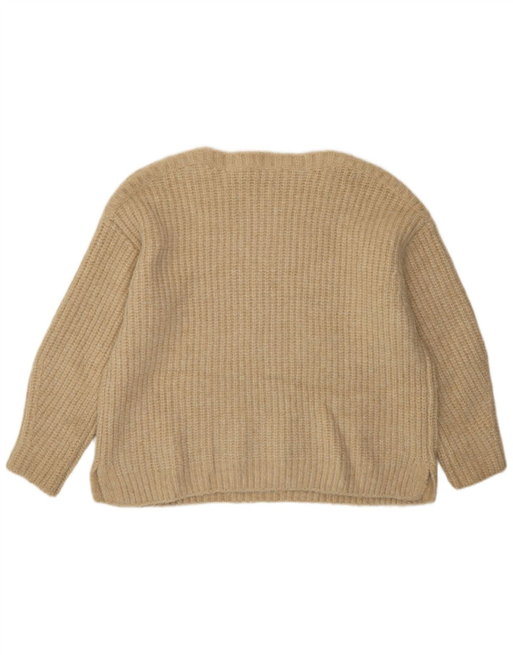 Zara Suéter feminino oversized com gola canoa Reino Unido 14 poliéster bege médio