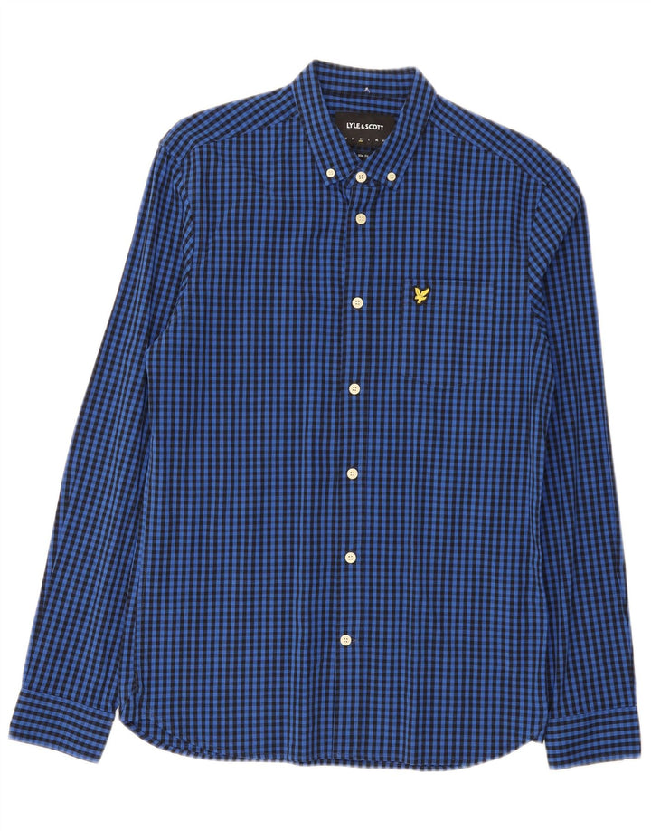 Camisa masculina slim fit Lyle & Scott de algodão guingão azul médio