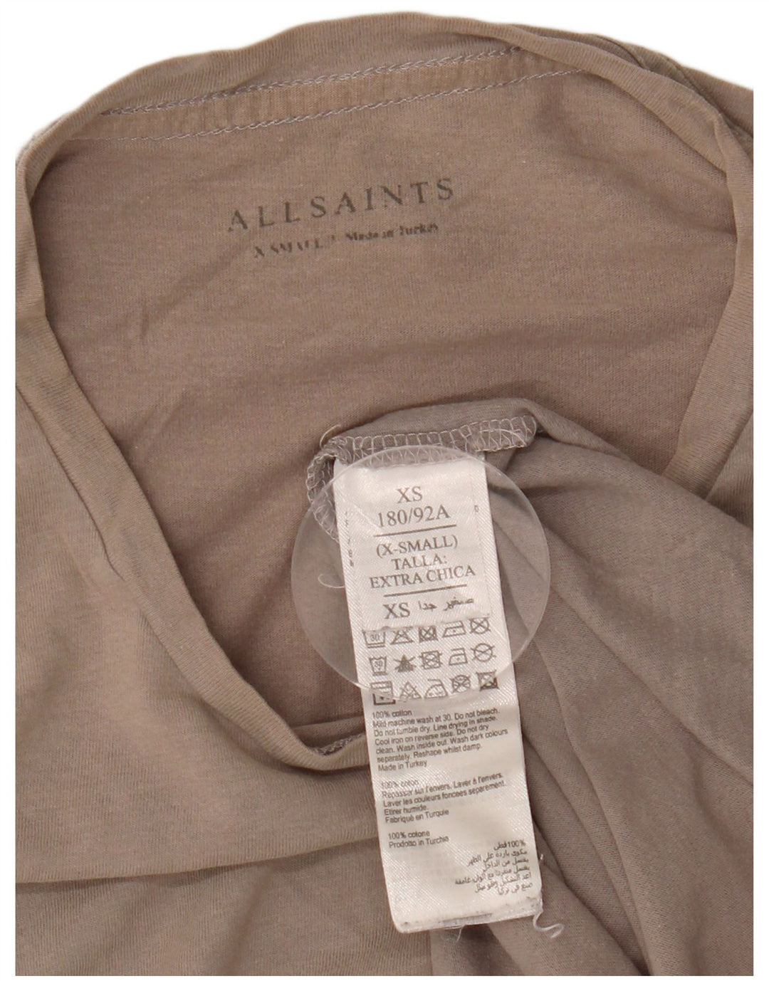 Camiseta masculina ALL SAINTS Top XS algodão cinza