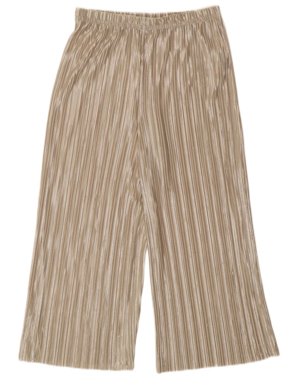 Calça feminina Topshop com pernas largas UK 10 pequena W26 L23 listrada bege