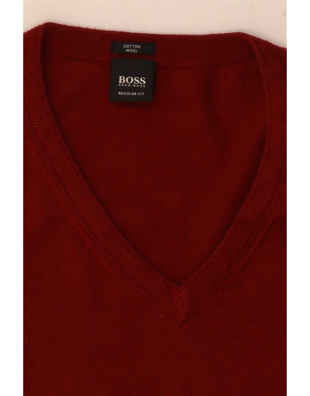 Hugo Boss Suéter masculino regular com decote em V, bloco colorido vermelho médio