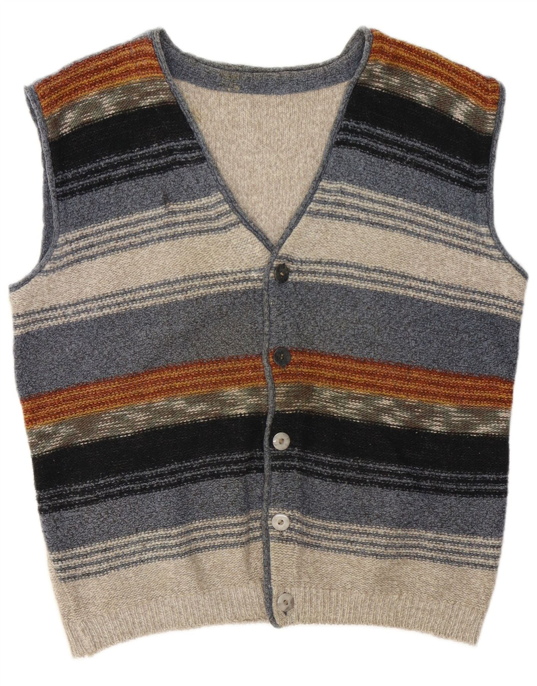 Suéter cardigã masculino vintage sem mangas listrado grande multicolorido