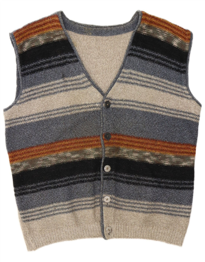 Suéter cardigã masculino vintage sem mangas listrado grande multicolorido