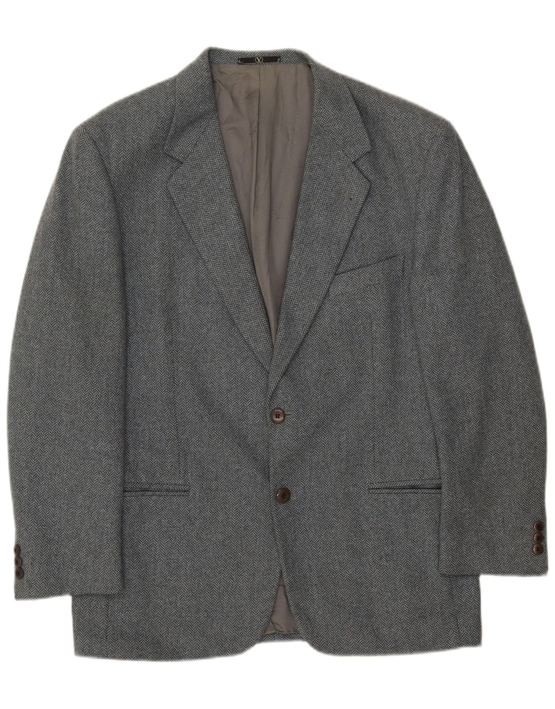 Jaqueta Blazer Masculina Valentino com 2 Botões IT 50 Lã Espinha de Peixe Cinza Grande