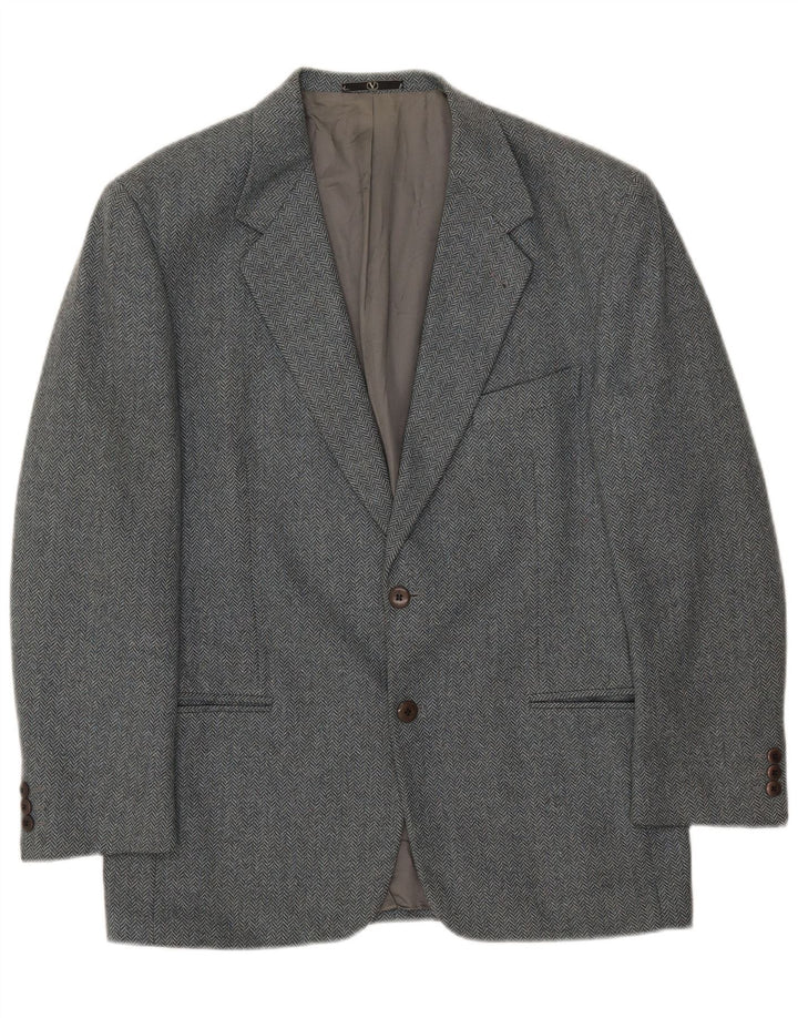 Jaqueta Blazer Masculina Valentino com 2 Botões IT 50 Lã Espinha de Peixe Cinza Grande