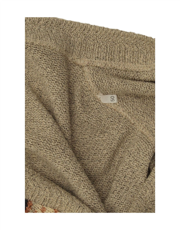 Suéter cardigã masculino vintage IT 50 cinza médio geométrico