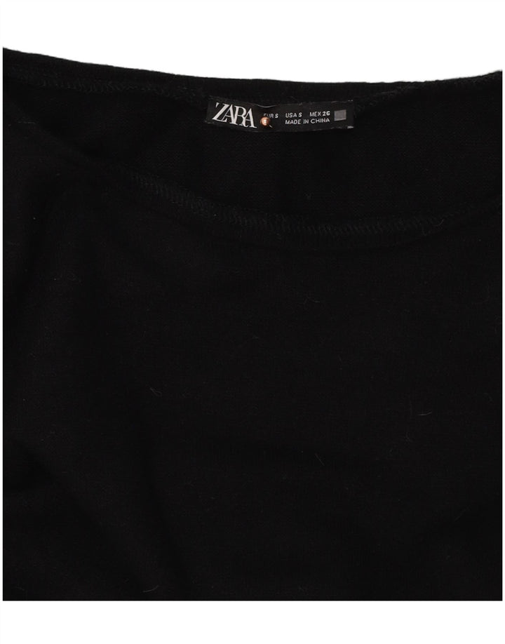 Zara Womens Crop Top Manga Longa Reino Unido 10 Pequeno Preto