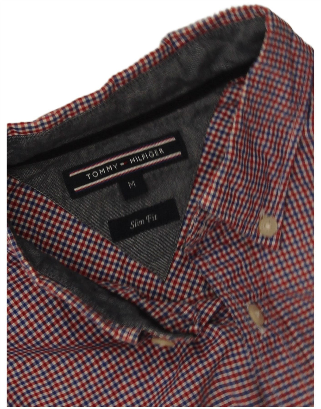 Camisa masculina Tommy Hilfiger Slim Fit média xadrez vermelha de algodão