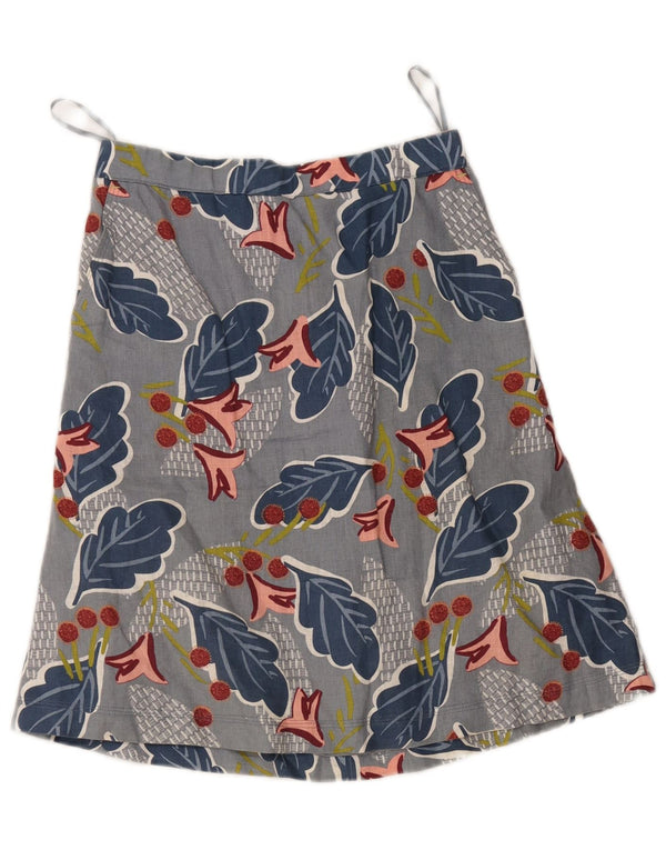 Saia evasê feminina White Stuff Reino Unido 8 pequena W28 linho floral cinza