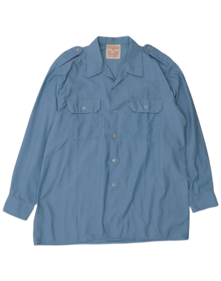 Camisa militar masculina vintage tamanho 43/44 poliéster azul grande