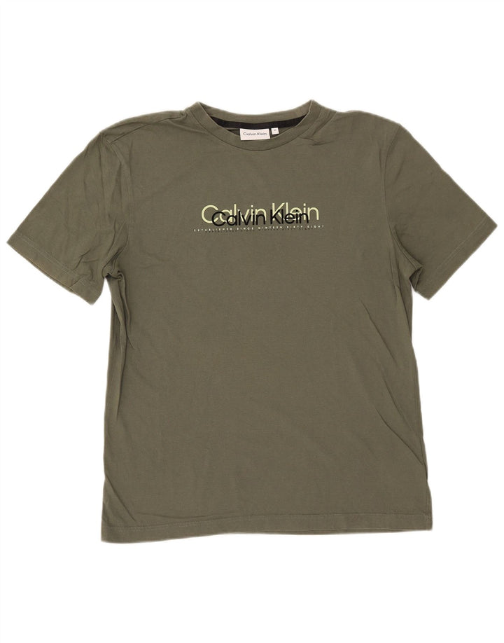 Camiseta masculina Calvin Klein com estampa gráfica de algodão cáqui médio