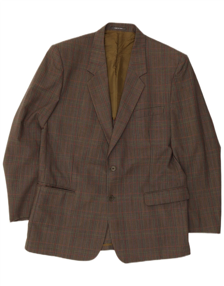 Jaqueta blazer masculina vintage com 2 botões Reino Unido 40 grande lã virgem xadrez marrom