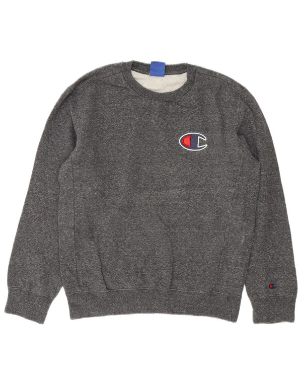 Champion moletom feminino jumper UK 14 algodão manchado cinza médio