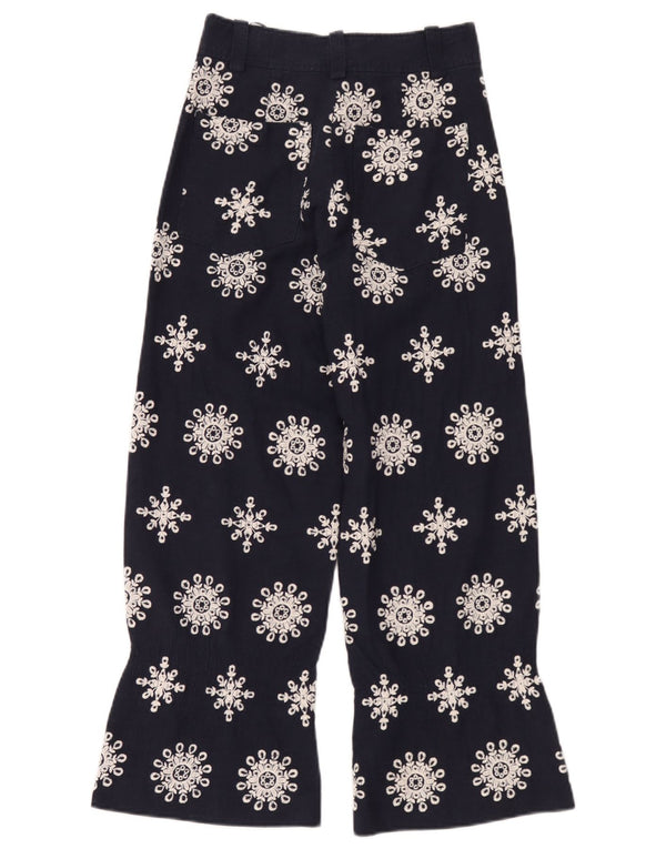 Calça feminina Zara cintura alta cortada XS W24 L26 azul marinho floral