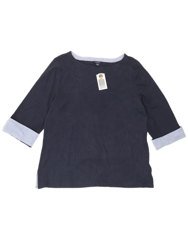 Top feminino Nautica manga 3/4 UK 20 2XL azul marinho algodão colorblock