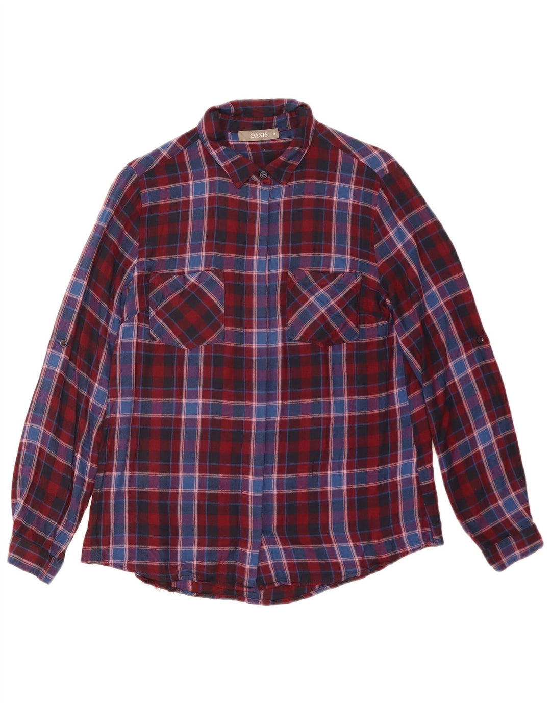 Camisa feminina de flanela Oasis UK 10 pequena vermelha xadrez viscose