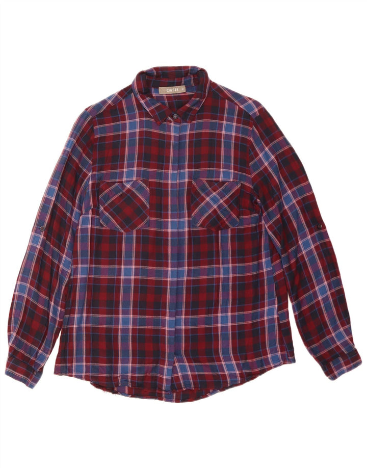 Camisa feminina de flanela Oasis UK 10 pequena vermelha xadrez viscose