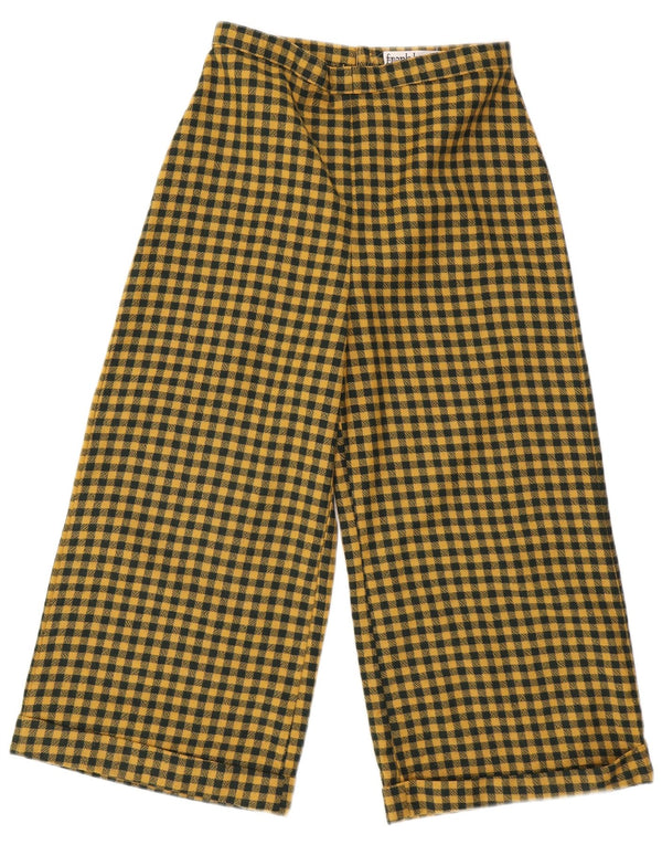 Calça capri feminina vintage de cintura alta W28 L22 guingão amarelo