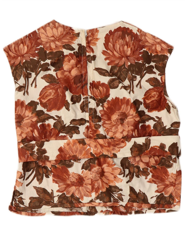 Blusa feminina VINTAGE sem mangas, UK 14, marrom médio floral