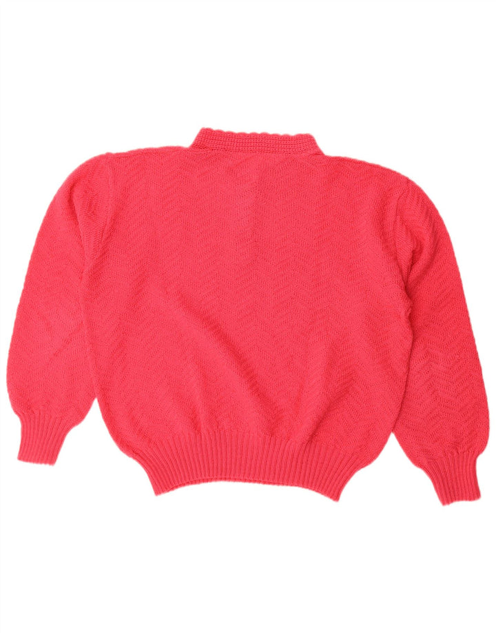 Suéter feminino vintage com gola redonda e botão UK 16 grande vermelho