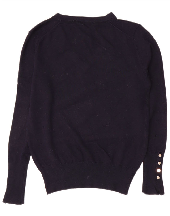 ZARA Suéter feminino curto com decote em V Reino Unido 12 médio azul marinho