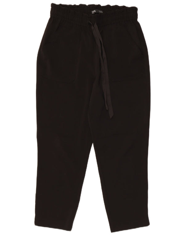 Zara Calça feminina cônica cortada média W28 L25 poliéster preto